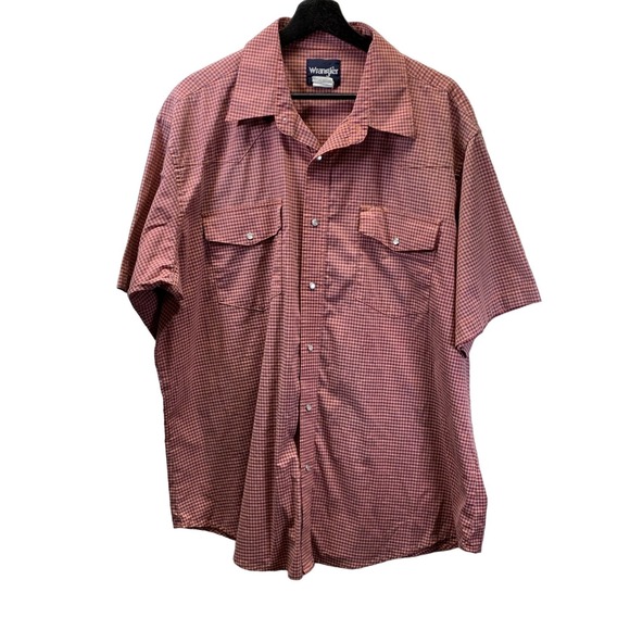 Wrangler Other - Wrangler Shirt Mens Size XXL 2XL Red Checkered Pearl Snap Button Up Short Sleeve
